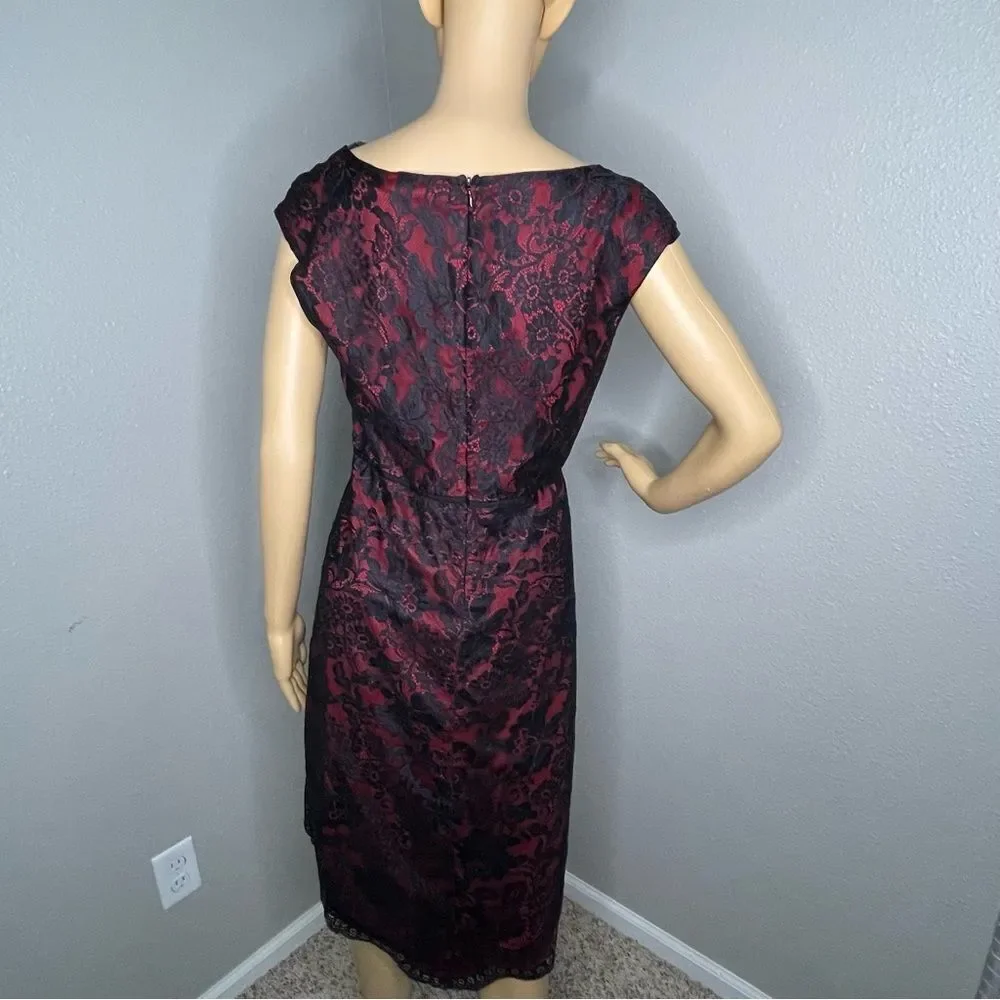 Chelsea & Violet Short Sleeve High Low Dress Black Lace Over Red Size Small